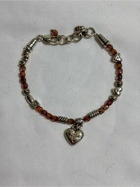 Vintage RETIRED Brighton "Heart Hope" Crystal Beaded Charm Bracelet-7"